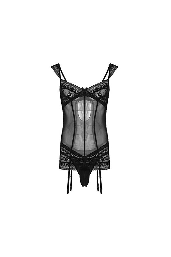 YINGJUN-DRESS Costumes de Fantaisie pour Hommes Lingerie Set Floral Lace jarretières Mini Robe Masculine avec G-String sous N