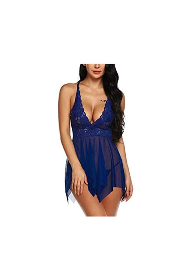 Erotic underwear-ZY Nuisettes Sexy Femme Costumes Sexy Femme Lingerie Sexy Femme Lingerie Sexy Scission Irrégulière Bleue L