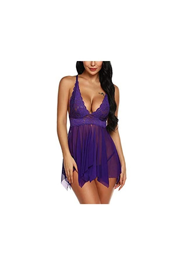 Erotic underwear-ZY Nuisettes Sexy Femme Costumes Sexy Femme Lingerie Sexy Femme Lingerie Sexy Scission Irrégulière Bleue L