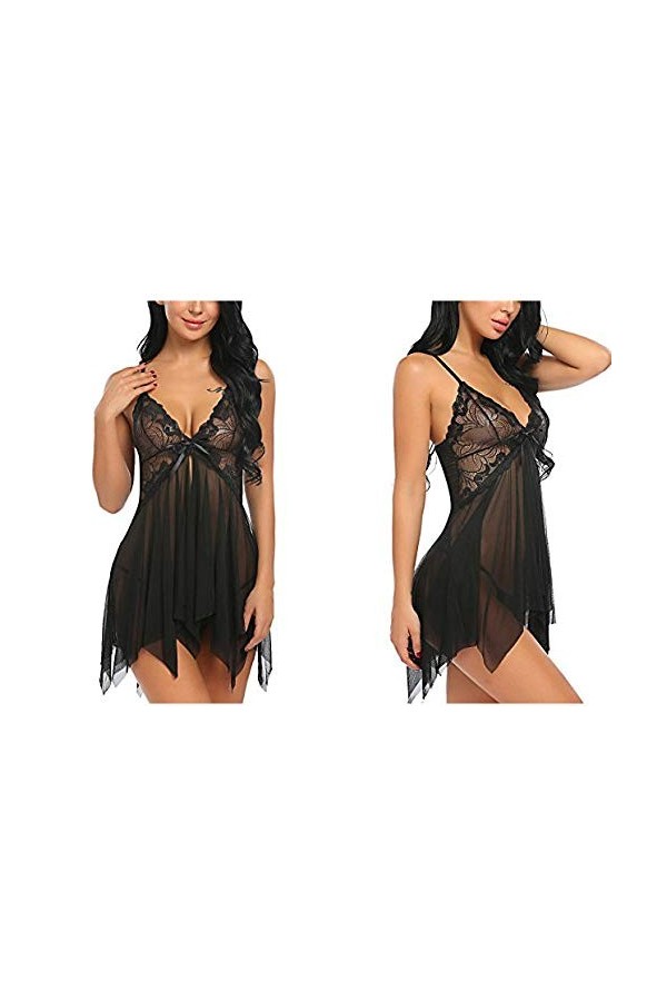 Erotic underwear-ZY Nuisettes Sexy Femme Costumes Sexy Femme Lingerie Sexy Femme Lingerie Sexy Divisée Irrégulière Noir XL