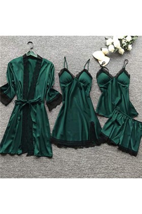YpingLonk Pyjama Nightdress Femmes Set Silk Sleepwear Lingerie Robe Robe Dentelle Lingerie Dentelle Homme Sexy Army Green, X