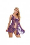 ZTIANEF Plus Grande tailleSexy Bretelle Couleur Unie Nightdress Lingerie érotique Robe Transparente Pyjama Deux pièces, Viole