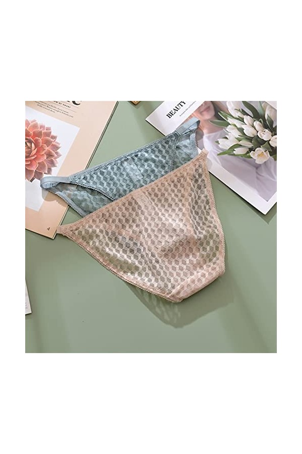 MULANY Femme Slips 3 pièces String en Dentelle à séchage Rapide Dames Taille latérale Ceinture Mince Respirant Mince Maille C