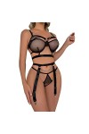 HELLORSOON Harnais Lingerie Ensemble Trois pièces de sous-vêtements Sexy en Maille découpée Sexy pour Femmes Liquette De Nuit