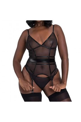 Hekbaep Lingerie sexy pour femme et dos en maille et lingerie sexy en maille, Noir , M