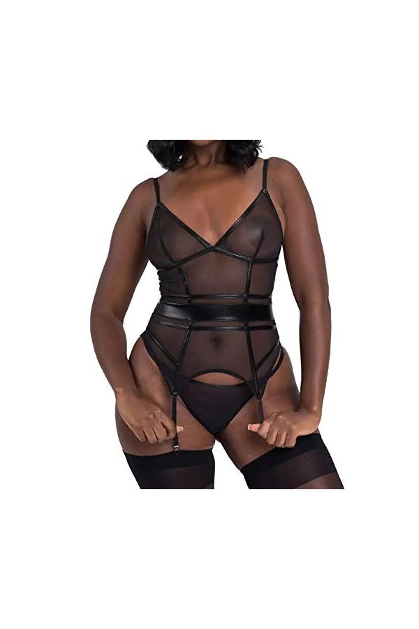 Hekbaep Lingerie sexy pour femme et dos en maille et lingerie sexy en maille, Noir , M