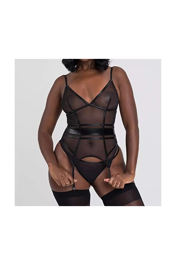 Hekbaep Lingerie sexy pour femme et dos en maille et lingerie sexy en maille, Noir , M
