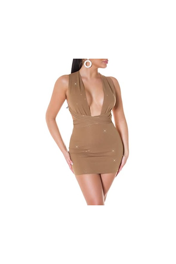KouCla Mini robe à paillettes pour fête du Nouvel An Dos nu à nouer, cappuccino, Taille unique