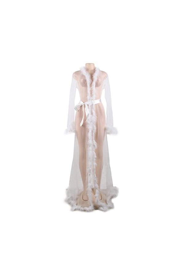 JDGDQ Robe de Sommeil de Dentelle Robe de Sommeil Pleine Manches Robe chimise Robe Coiffe Perspective Femmes Sexy Femmes érot