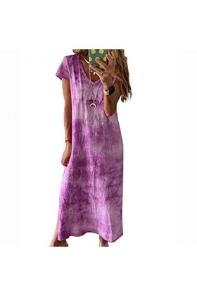 BAIXIAOCHI Robe DéTé à Manches Courtes Et à Encolure en V pour Femmes