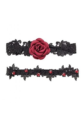 ZZSRJ 2 pièces Ensemble de Mariage Floral jarretière en Dentelle Broderie Sexy Bridal Bridal Jambe Courroie Color : Svart, T