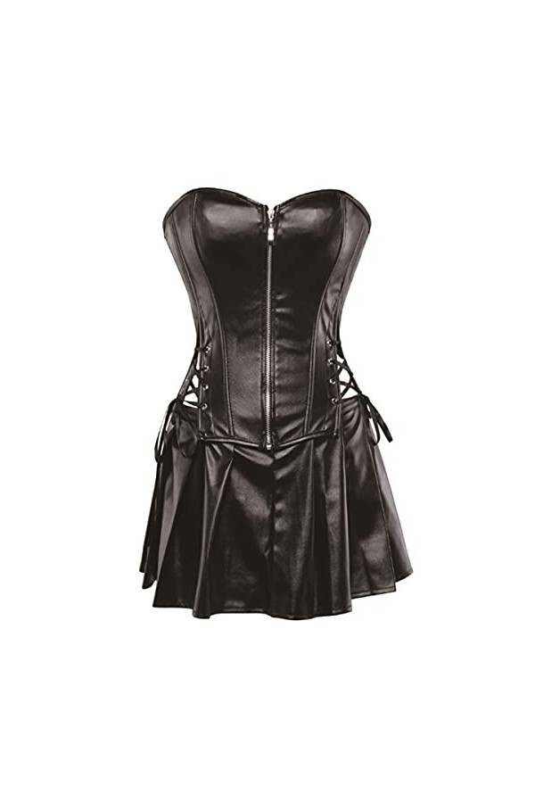 XUEFX Corset Femme Overbust Gothique Sexy Cuir Synthétique Corsets Fermeture éclair Avant Bustier Grande Color : Black, Size
