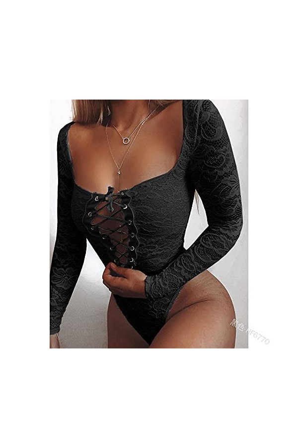MLLM Ensemble de lingerie sexy pour femme - En dentelle - Noir - L