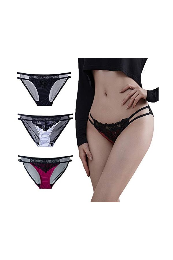 sous-vêtements sans Couture pour Femmes en Dentelle Sexy en Soie Glacée Ultra-Mince en Satin De Tentation Lot De 3 Size:Grand