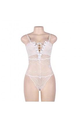GWSFQ Lingerie Sexy pour Femme Coquinenuisettes Et Deshabillés Body en Dentelle Blanche Rose Noir Bretelles Réglables Maille&nbsp;