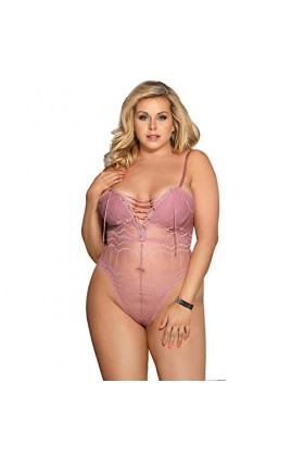 GWSFQ Lingerie Sexy pour Femmes Jeu De Rôleensembles De Pyjama Femme Body en Dentelle Blanche Rose Noir Bretelles Réglables M