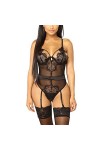 Rtyoo Nuisette Lingerie sexyFemmes Sexy Dentelle Lingerie Cils Épissage Vêtements De Nuit Body Sexy sous-Vêtements-Noir_XXXXL