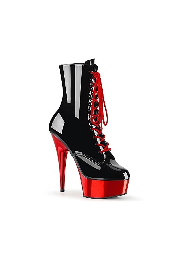 LEBE 15cm Talon Aiguille Talons Hauts à Lacets Plate Forme Stiletto Bottes Basses Bottes de Pole Dance-Black2||46