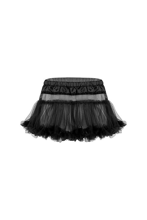 DINGGUANGHE-CUP Lanières Hommes, Mémoires Sexy Men Sissy Mini Tutu Jupe Voir Sheer Froufrous Travers Maille volantée Tulle La