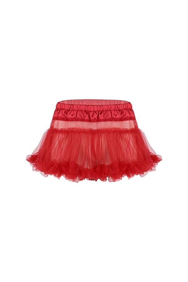 DINGGUANGHE-CUP Lanières Hommes, Mémoires Sexy Men Sissy Mini Tutu Jupe Voir Sheer Froufrous Travers Maille volantée Tulle La