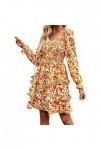 Fehploh été Floral Mini Robe pour Femmes 2023 à Manches Longues col en V décontracté Mini Robe Sexy soirée Robes