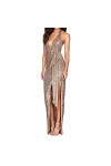 Eauptffy Costume de Noël pour Femme Mesdames sans Manches Licou Cou Sexy Robe à Paillettes Dos en V Profond 2023 Casual Habil