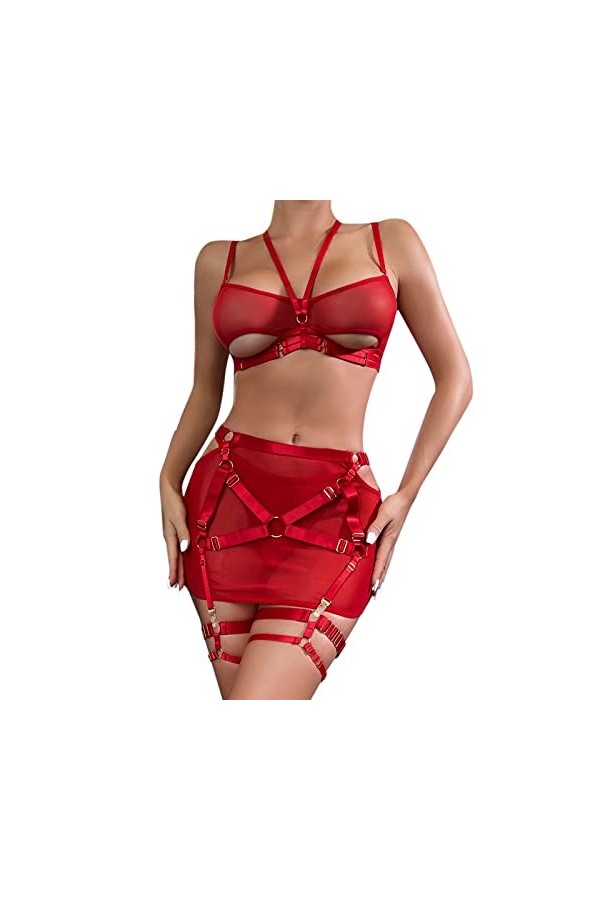 Générique String Ouvert Coquin Mode féminine Pure Color Bandage Mesh Splicing sous-vêtements Sexy avec des Anneaux de Jambe s