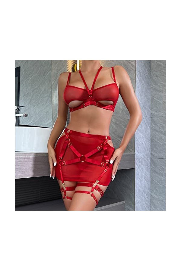 Générique String Ouvert Coquin Mode féminine Pure Color Bandage Mesh Splicing sous-vêtements Sexy avec des Anneaux de Jambe s