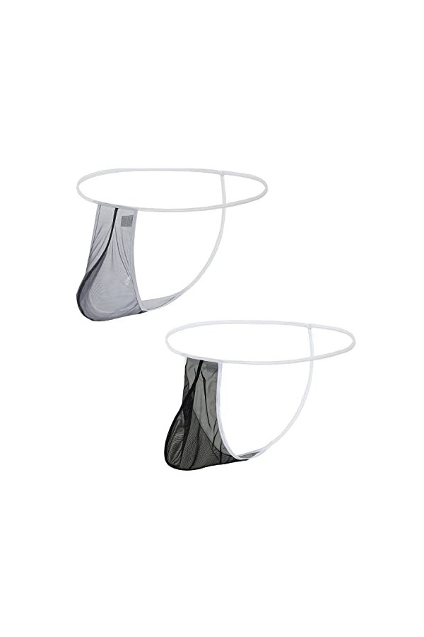 BIATWOWR String sexy taille basse pour homme avec grande poche en maille transparente, 1 x gris foncé, XL