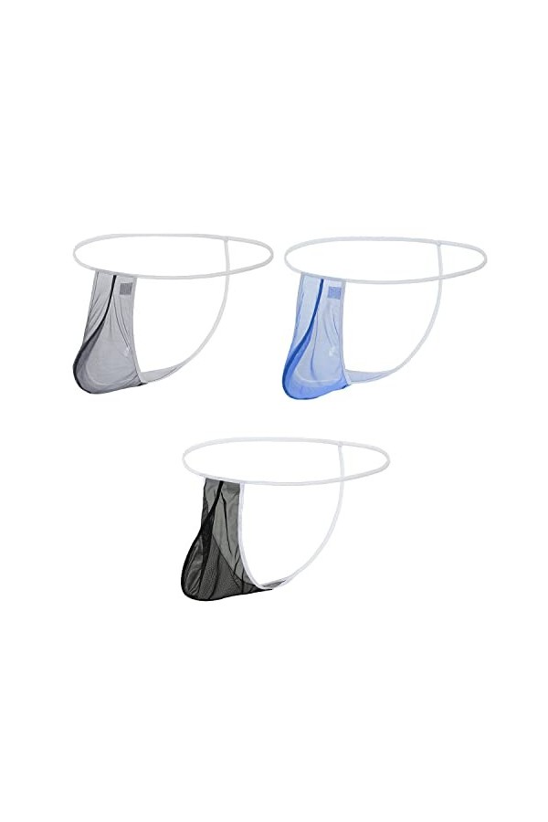 BIATWOWR String sexy taille basse pour homme avec grande poche en maille transparente, 1 x gris foncé, XL