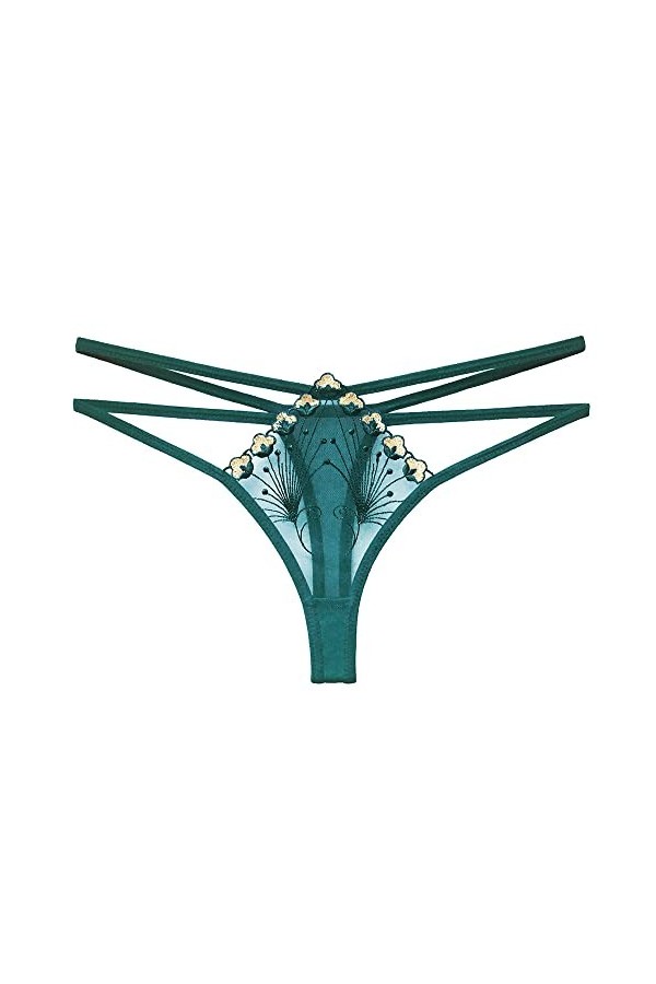 Montecarduo String Femme - 3Pcs Femmes Broderie Strings Sexy Culottes Filles Mesh sous-Vêtements Transparent Hollow Intimes N