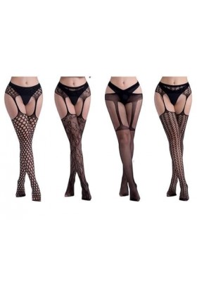 XKUN Bas 4 Paires Femmes Sexy Corps Stockage Dentelle Top Top Cuissard Cuisson Haut Bas + Jarretelle Jarretière Ceinture sur 