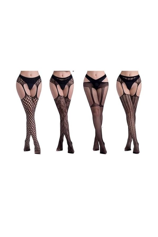 XKUN Bas 4 Paires Femmes Sexy Corps Stockage Dentelle Top Top Cuissard Cuisson Haut Bas + Jarretelle Jarretière Ceinture sur 