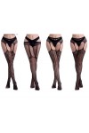 XKUN Bas 4 Paires Femmes Sexy Corps Stockage Dentelle Top Top Cuissard Cuisson Haut Bas + Jarretelle Jarretière Ceinture sur 