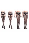 XKUN Bas 4 Paires Femmes Sexy Corps Stockage Dentelle Top Top Cuissard Cuisson Haut Bas + Jarretelle Jarretière Ceinture sur 