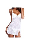 UIVHLW Nuisette Boudoir Dentelle Broderie V-Cou Bretelles Costumes Transparent Mesh Vêtements De Nuit