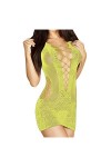 UIVHLW Lingerie Évider Deep V Through Lace Fishnet Night Dress Womens Nightwear