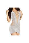 UIVHLW Lingerie Évider Deep V Through Lace Fishnet Night Dress Womens Nightwear
