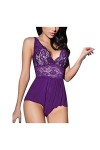 UIVHLW Lingerie Robe De Nuit À Col en V pour Femmes en Satin Et Dentelle Brodée