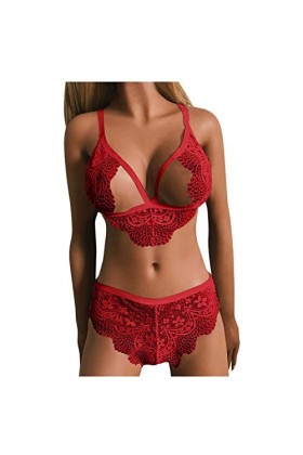 UIVHLW Lingerie De Nuit Lingerie Corset De Tentation Évidée en Dentelle Rouge en Perspective