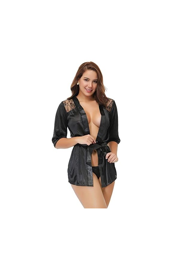 UIVHLW Nuisette Femme Bandage Deep V sous-Vêtements avec String Satin De Soie Bandage Womens Nightie