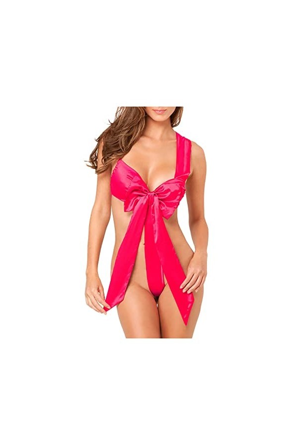 UIVHLW Nuisette Boudoir Costumes De Tentation De sous-Vêtements Féminins De Vêtements De Nuit en Dentelle Rouge Bowknot