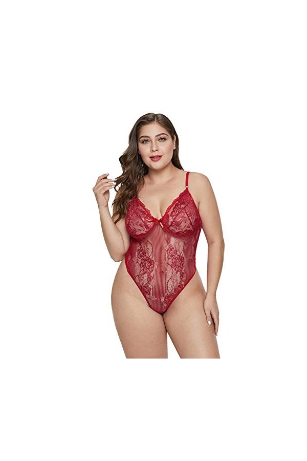 WANFJ Nuisettes Et Deshabillés Déguisements Adultes Combinaison Sexy sans Manches en Dentelle avec Bretelles Et Col en V @ Ro