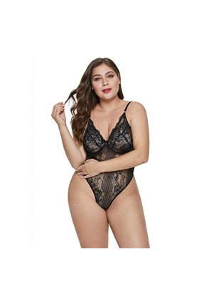 WANFJ Couple De Lingerie Lingerie Sexy Homme Combinaison Sexy sans Manches en Dentelle avec Bretelles Et Col en V @ Noir_3X