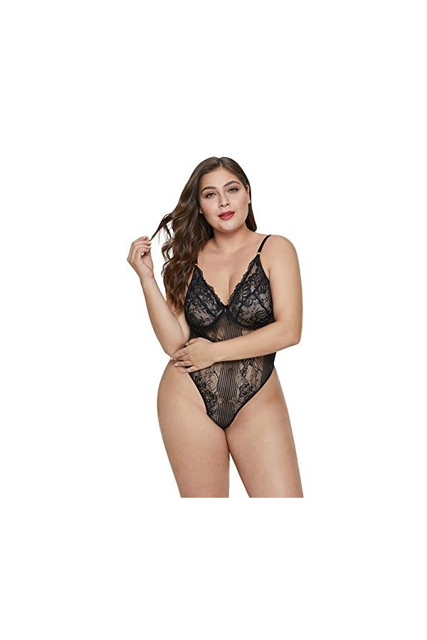 WANFJ Couple De Lingerie Lingerie Sexy Homme Combinaison Sexy sans Manches en Dentelle avec Bretelles Et Col en V @ Noir_3X