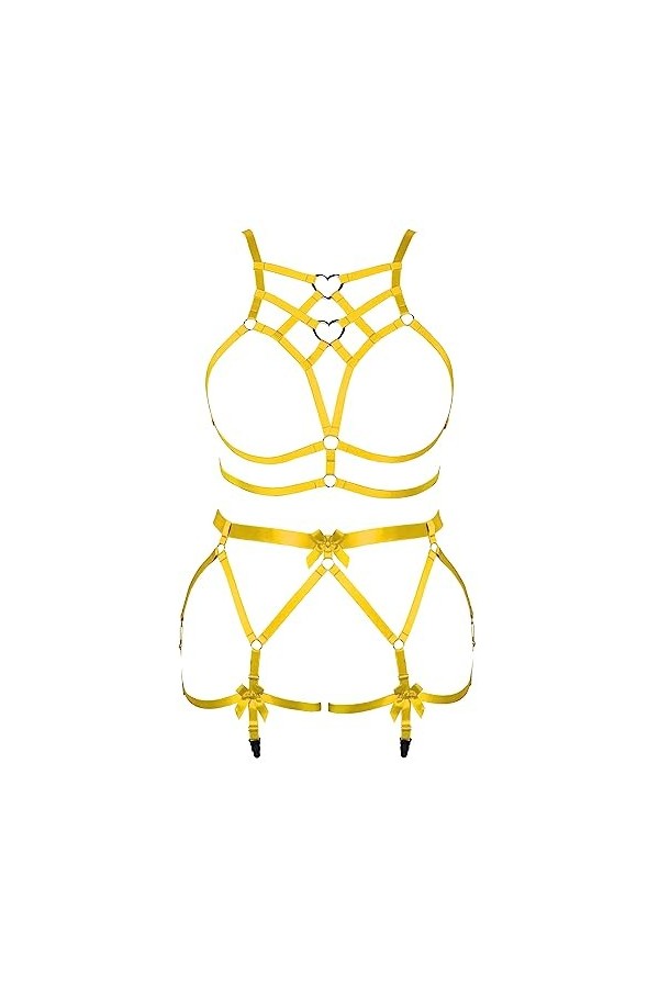 JMMHSS Femmes punk plus size Body harnais garter Belt set lacets sous - vêtements serrés ceinture rave Wear Noir 