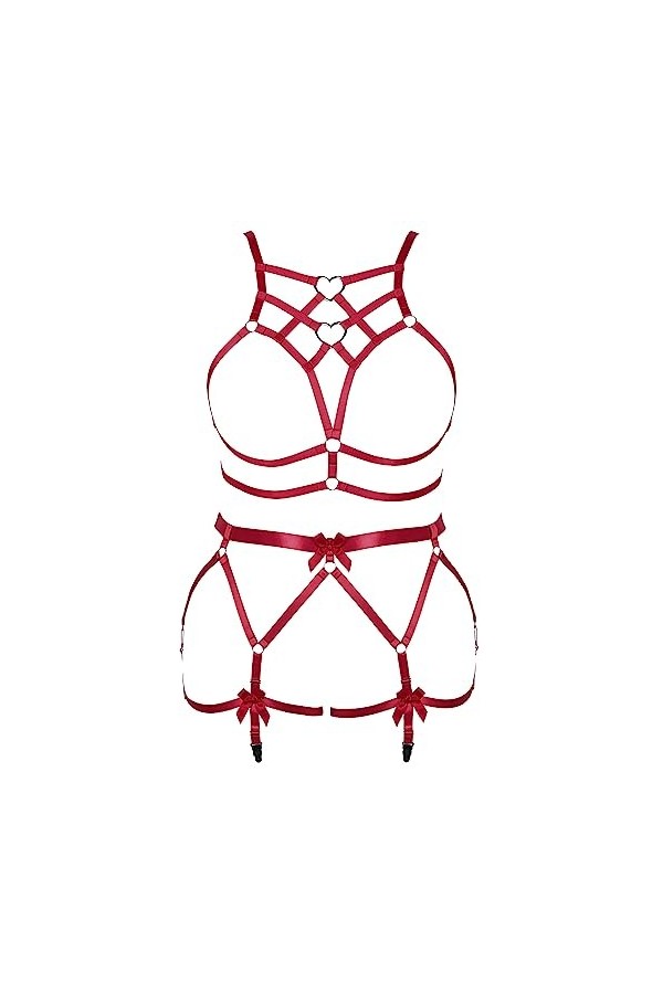 JMMHSS Femmes punk plus size Body harnais garter Belt set lacets sous - vêtements serrés ceinture rave Wear Noir 