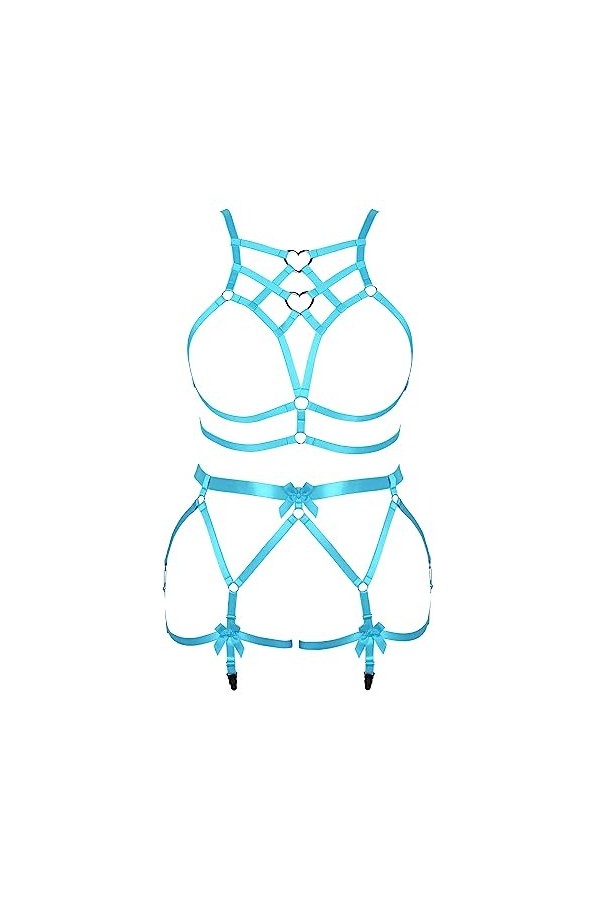 JMMHSS Femmes punk plus size Body harnais garter Belt set lacets sous - vêtements serrés ceinture rave Wear Noir 