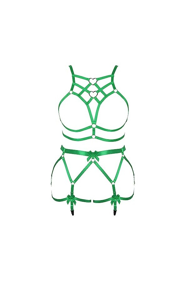 JMMHSS Femmes punk plus size Body harnais garter Belt set lacets sous - vêtements serrés ceinture rave Wear Noir 