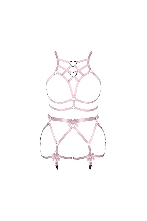 JMMHSS Femmes punk plus size Body harnais garter Belt set lacets sous - vêtements serrés ceinture rave Wear Noir 